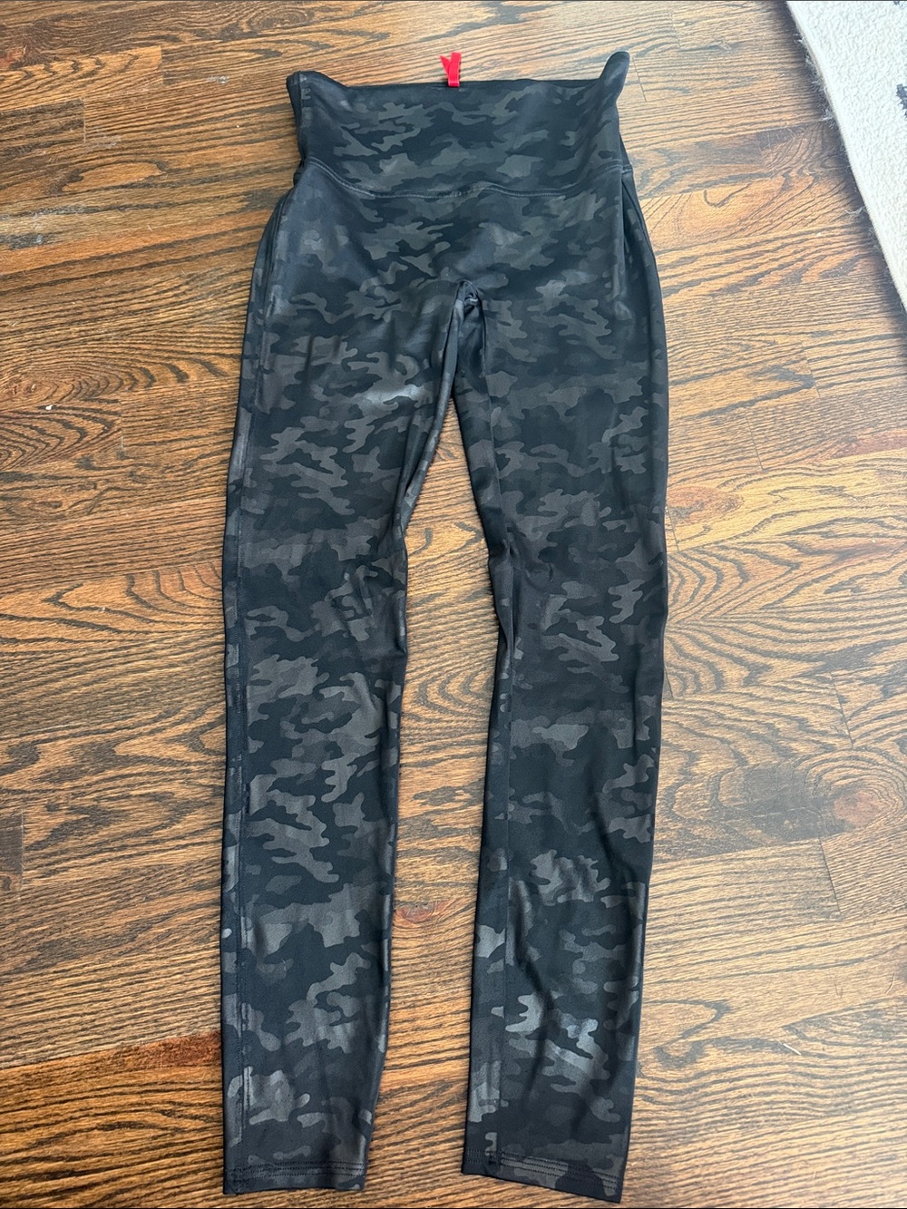 SPANX Faux Leather Black Tonal Camo Leggings